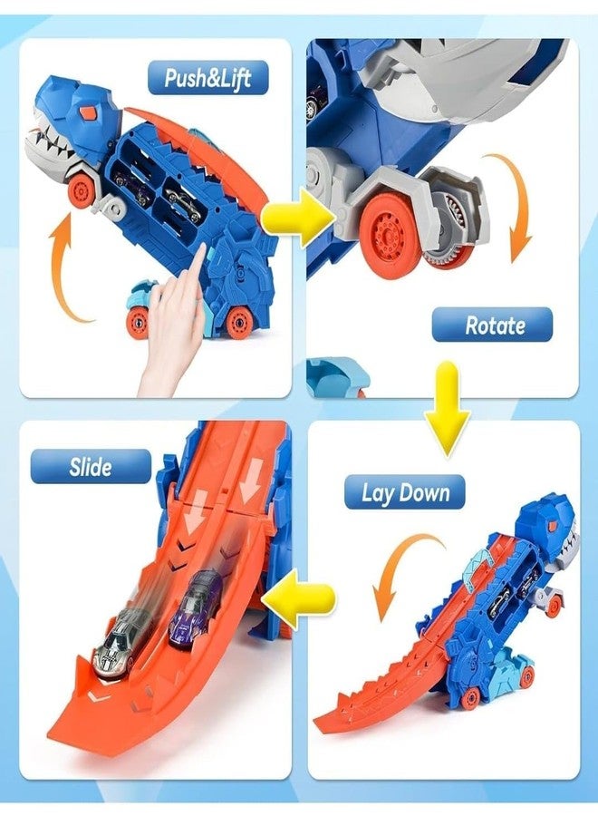 Meghasky Transport Dinosaur Truck Toy with 25-Inch Foldable Sliding Race Track, Transforms into T-Rex, Stores 2 Die-Cast Cars, for 3-8 Year Old Kids - Image 2
